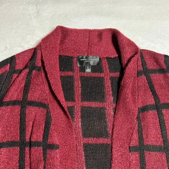 Romeo & Juliet Couture Window Pane Pattern Open Front Knit Cardigan Size S - Picture 3 of 8